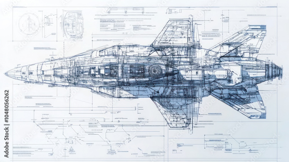 Wall mural a highly detailed blueprint of a futuristic spaceship, showcasing intricate design elements and tech