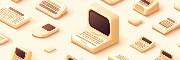 art of seamless pattern of vintage computers and typewriter