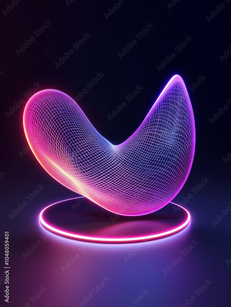 Poster exploring the fusion of technology and art through a transparent podium radiating holographic grid p
