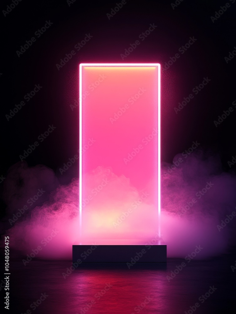 Poster illuminated transparent podium with neon smoke effects a futuristic display of light and color in a 