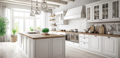 Fototapeta premium Illustrative snowy scene captures a suburban neighborhood with homes and trees.