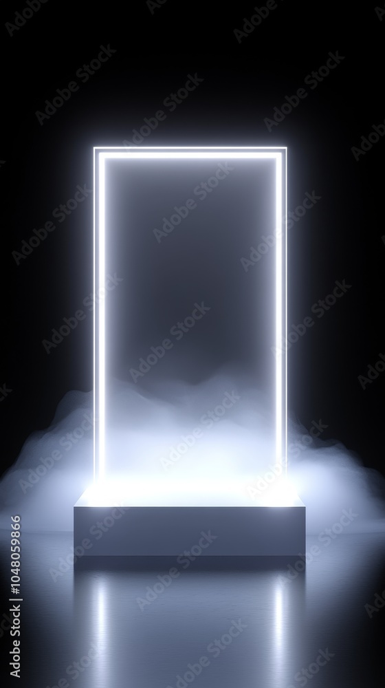 Poster futuristic transparent glass podium with ethereal glowing edges creating a captivating floating effe