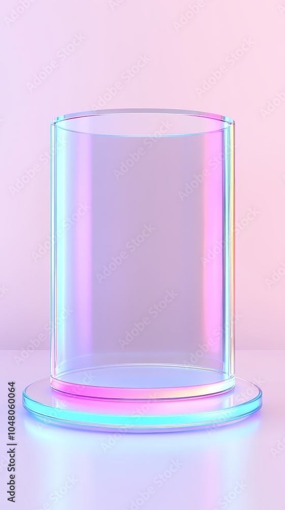 Poster illuminated transparent acrylic podium with soft glowing edges for modern presentation and event set