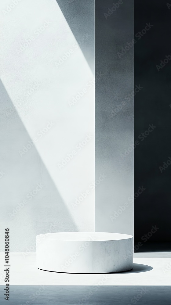 Poster exploring the intersection of minimalism and structure a rough concrete podium with geometric edges 