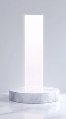 Elegant polished marble podium bathed in soft ambient light and light fog for a serene display environment