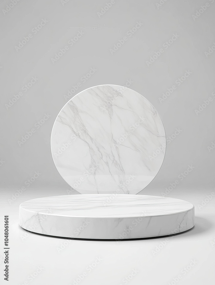 Poster sleek minimalist marble podium with soft ambient lighting on a white background for modern display a