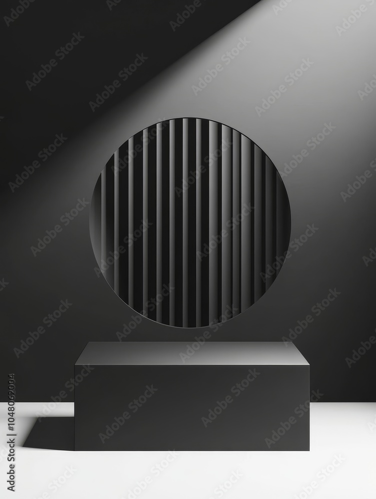 Poster sleek matte black podium with sharp geometric edges illuminated by soft light a modern artistic disp