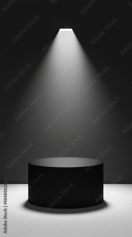 Aufkleber dramatic matte black podium with sharp geometric edges illuminated by spotlight in a minimalist sett