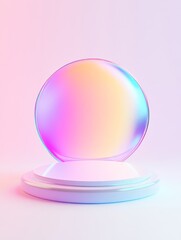 Exploring the hypnotic allure of an iridescent podium a visual journey through colorful reflections and smooth surfaces