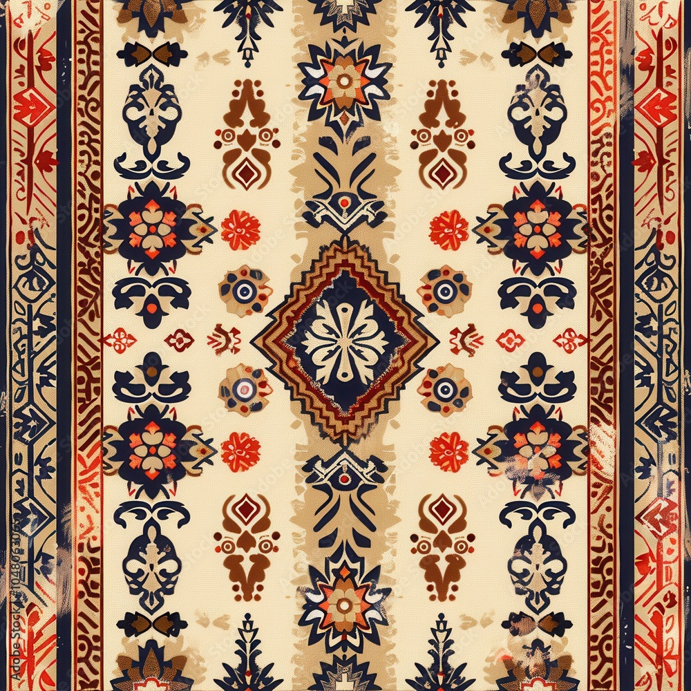 Poster this artwork features a detailed pattern with floral motifs and geometric shapes in rich colors, cre