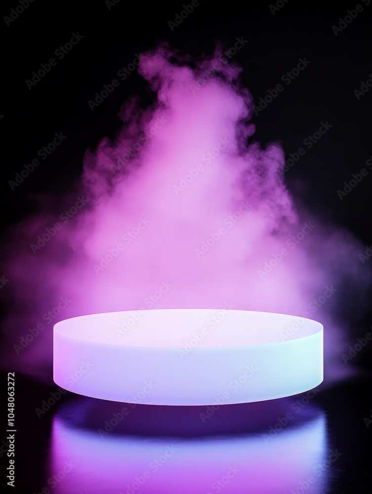Poster captivating floating podium with a translucent base and ethereal drift of smoke perfect for dynamic 