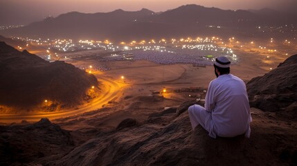 Praying at Mount Arafat During Day of Arafah