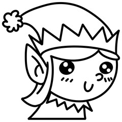 Christmas Elf doodle outline cartoon