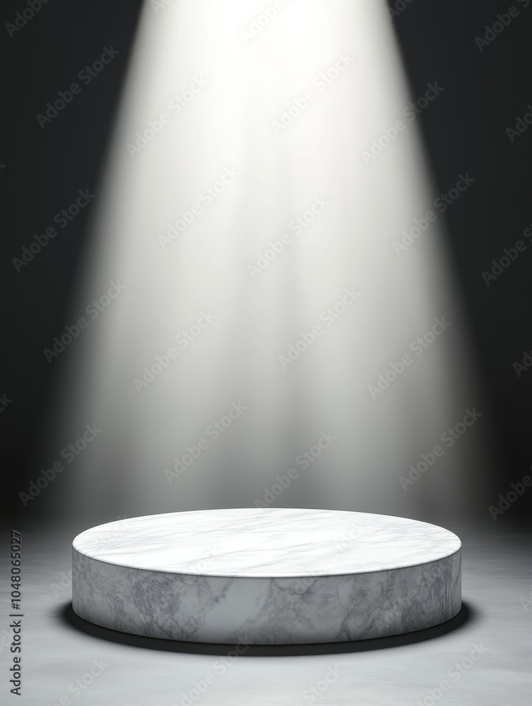 Poster minimalist render podium with warm metal texture illuminated by soft light in a contemporary setting