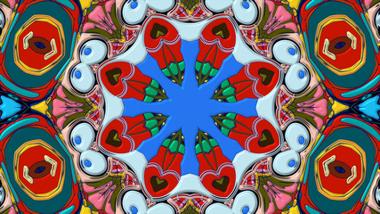 Fototapeta premium Colorful symmetrical abstract kaleidoscope background pattern for summer