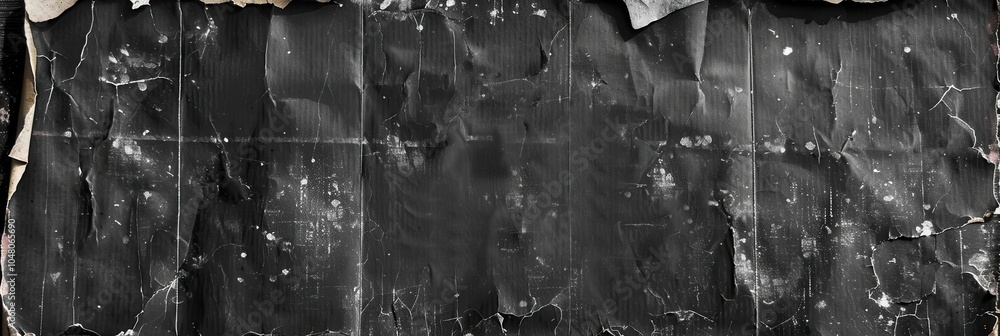 Poster Aged and worn cardboard card with various creases and fading, highlighting its empty state on a contrasting black background. Generative AI