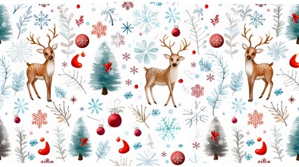 Fototapeta premium Whimsical winter wonderland with reindeer and snowflakes