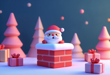 Santa claus with christmas gifts in snow background	