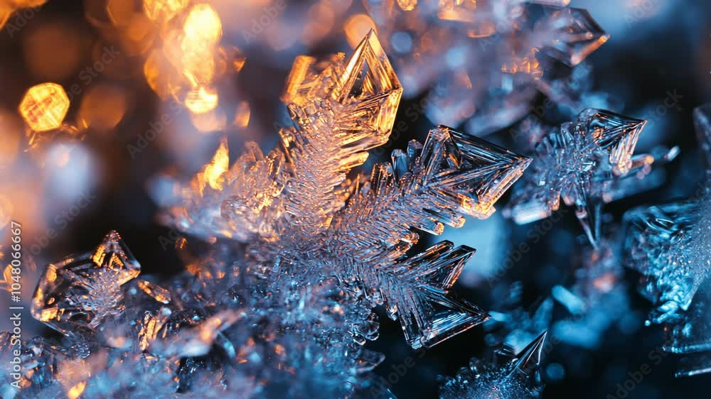 Aufkleber a close-up of a snowflake, its intricate structure highlighted by warm light