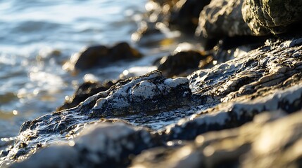 A high-resolution close-up of a rugged coastline with towering cliffs