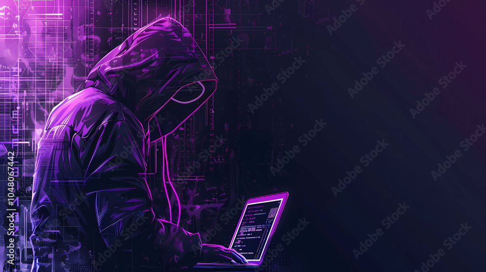 Poster abstract polygonal hacker with laptop on technology dark background. cyber attack and cyber security