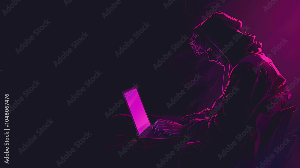 Poster abstract polygonal hacker with laptop on technology dark background. cyber attack and cyber security