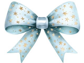 Sparkling Christmas Bow Clipart with Metallic Finish and Gold Stars