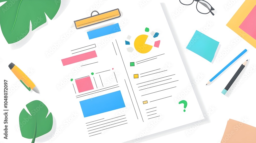 Poster business analysis report with chart and colorful markers
