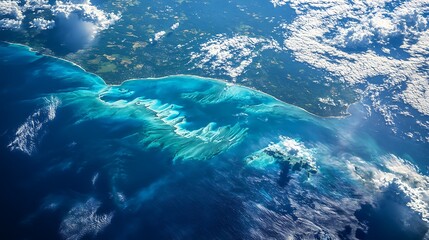 Obraz premium Earth from space with a satellite flying over the equator, capturing stunning ocean views