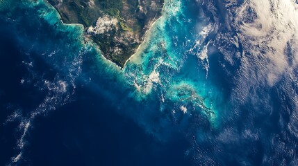 Earth from space with a satellite flying over the equator, capturing stunning ocean views