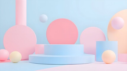 Fototapeta premium Abstract Pastel Geometric Shapes 3D Rendering