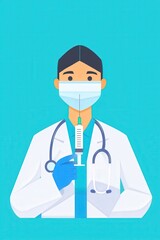 Fototapeta premium Medical Professional with Syringe and Mask Illustration