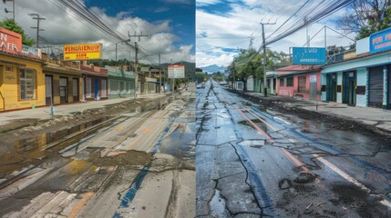 Cracked Roadway in a Latin American Town