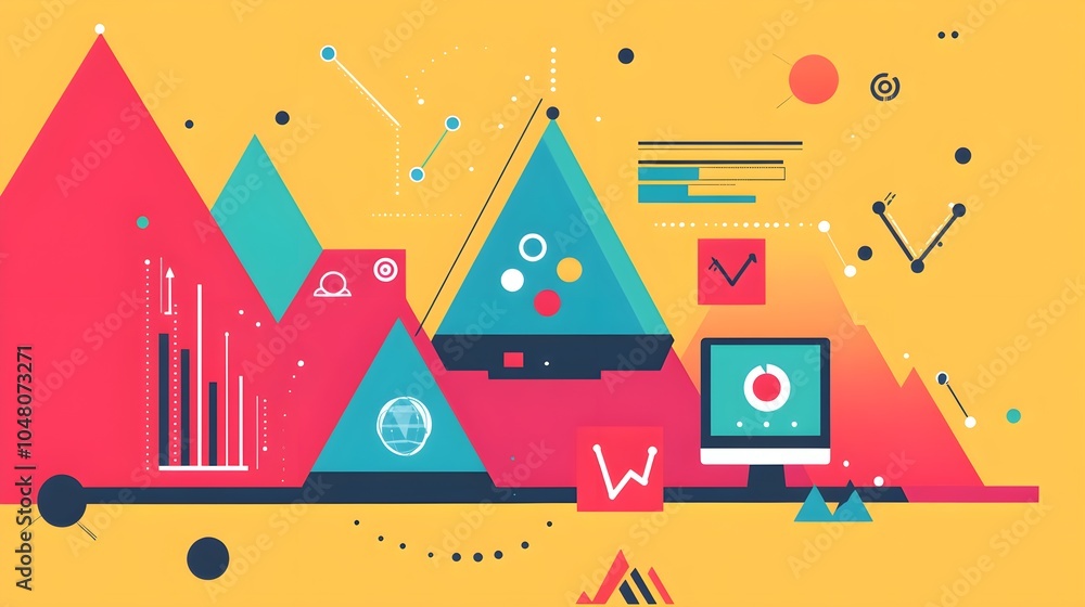 Poster abstract geometric pattern with charts and data visualizations