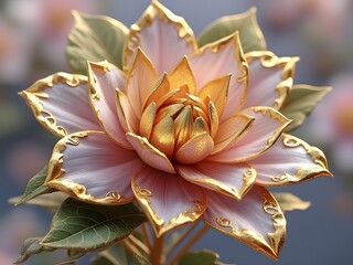 Delicate pink and gold lotus flower blooming gracefully in a serene setting