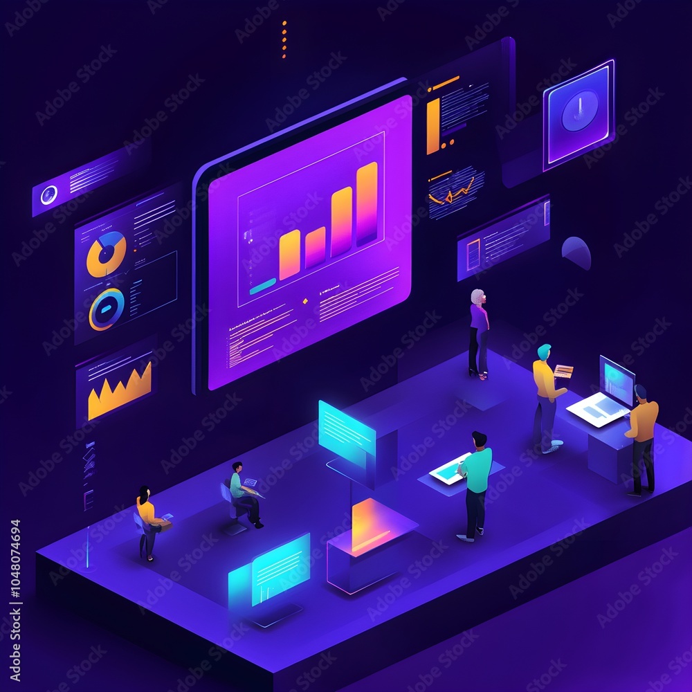 Aufkleber business data analysis team meeting and presentation with charts and graphs