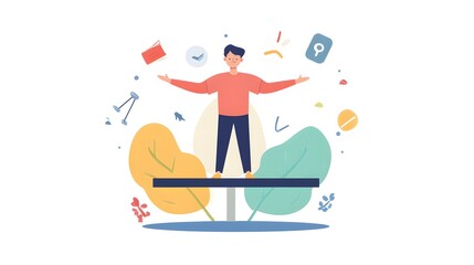 Man Balancing On A Platform With Abstract Elements Surrounding Him