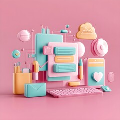 3D Illustration of Abstract Technology and Business Icons
