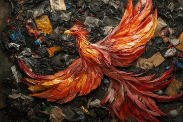 Phoenix of renewal rising from the waste