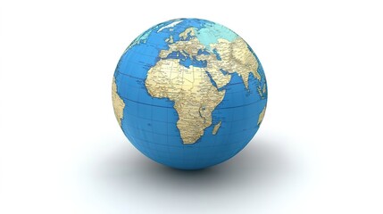 Floating World Globe, Suspended in Mid-Air Depicting Global Connectivity, Geography, and Unity Concept on White Background