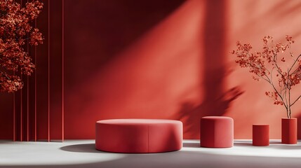 Minimalist red podium for product display.