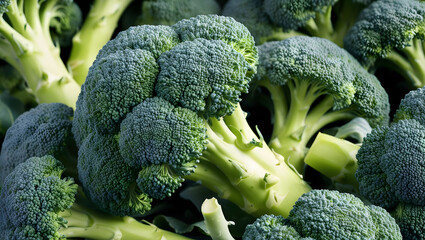 A close-up of fresh, green broccoli florets, with a vibrant color and natural texture.