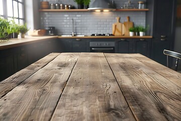 Fototapeta premium Empty wooden table in modern kitchen interior
