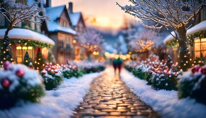 An Ancient village foot path Chrismas and Happy new year decoration winter snowy
