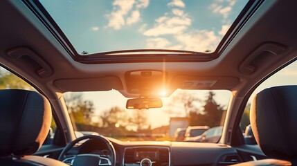 Close up of a car front view panoramic sunroof seal
