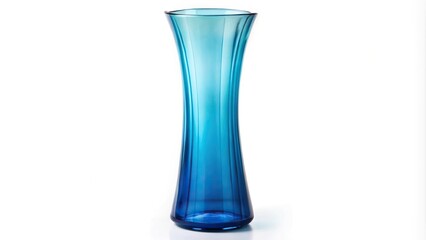 Thin tall blue glass vase for flowers isolated on white background Silhouette