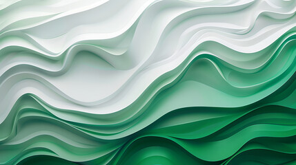 Obraz premium A calming background featuring flowing wavy shapes in a gradient from soft mint green ,abstract background with green and white marble pattern