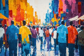 Naklejka premium Vibrant marketplace a tapestry of life and commerce