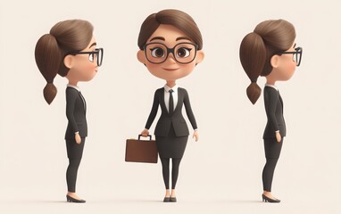 Obraz premium Design a businesswoman emoji with glasses and holding a briefcase, emphasizing professionalism and approachability in a simple, clean design 