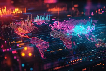 Fototapeta premium Wizualizacja wskaźników ekonomicznych za pomocą ikonicznych map globalnych